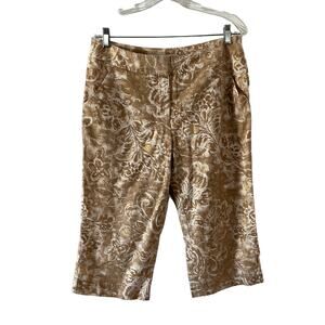 Coldwater Creek Print Capri Pants Woman Size 10 Metallic